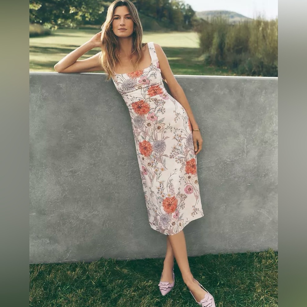 Ann Taylor Floral Square Neck Flare Dress - Size 12